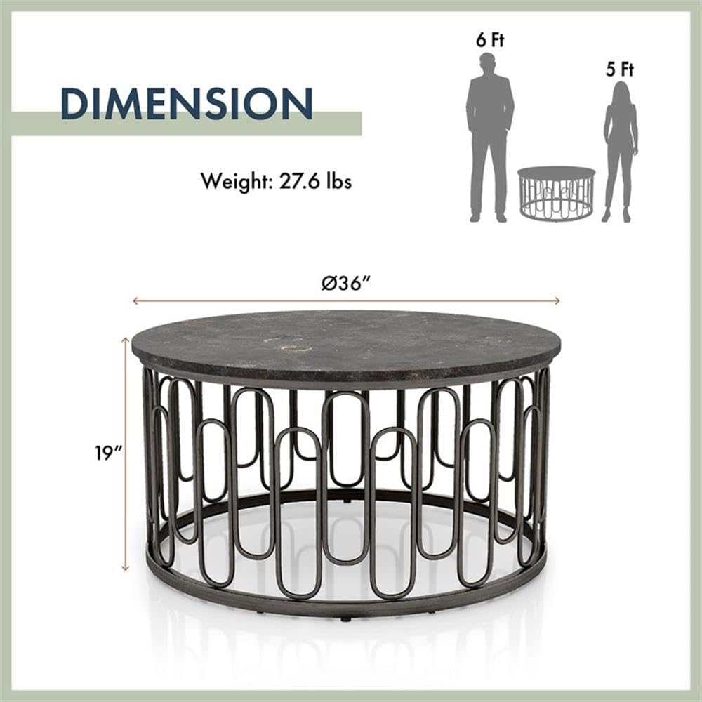 BOWERY HILL 3-Piece Marble and Metal Coffee Table Set in Black Finish, Includ...