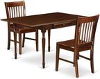 East West Furniture MZNO3-MAH-W 3 Piece Dining Set Contains a Rectangle Dining Room Table with Dropleaf and 2 Wood Seat Chairs, 36x54 Inch, Mahogany