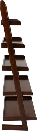 5-Tier Ladder Shelf, Minimalism Wood Ladder Bookshelf L-Shaped Leaning Storage Bookshelf Freestanding Open Bookcase for Living Room Bedroom Offices (Walnut Brown)