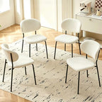 Homedot 5 Pieces Kitchen Dining Room Table Set for 4, Industrial White Dining Table Round with Boucle Dining Chairs Upholstered Set for 4, 47" Kitchen Table & Chairs Set for Restaurant Reception Room