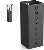 Square Metal Umbrella Holder Stand, Black Free Standing Umbrella Rack | Hollow Letter Pattern, Coated Steel, Open-Top Quick Drying, For Umbrellas, Walking Sticks, Entryway, Office And Hotel