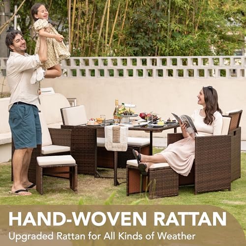 Devoko 9 Pieces Patio Dining Sets Outdoor Space Saving Furniture Sets,Beige