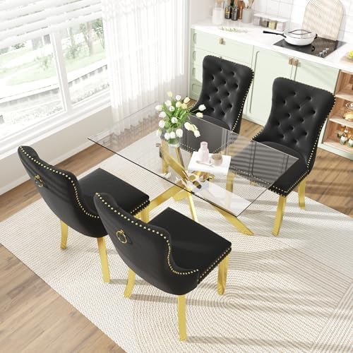 51" 5-Piece Glass Dining Table Set for 4, Black&Gold