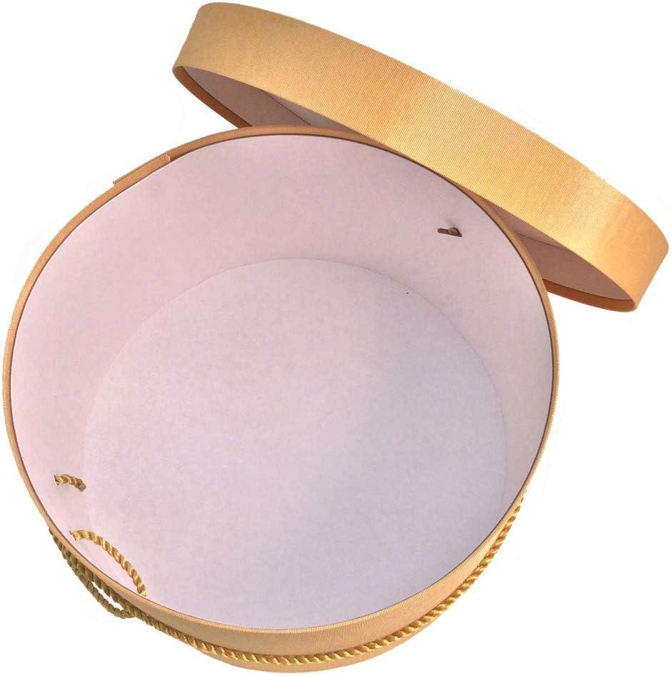 Sarah's Hat Boxes Classic Gold Hat Box – 18.5" x 9.5" (Dia. x Ht.) Handmade in USA – Odorless Non-Toxic Adhesive, Cording Handle – Premium Storage for Hats & Accessories