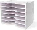 SONGWAY File Organizer for Desk - 7 Tier Wide Document Holder, Letter Mail Tray Storage Rack, A4 Paper Storage Holder, Desktop Organizer for Home Office School, White
