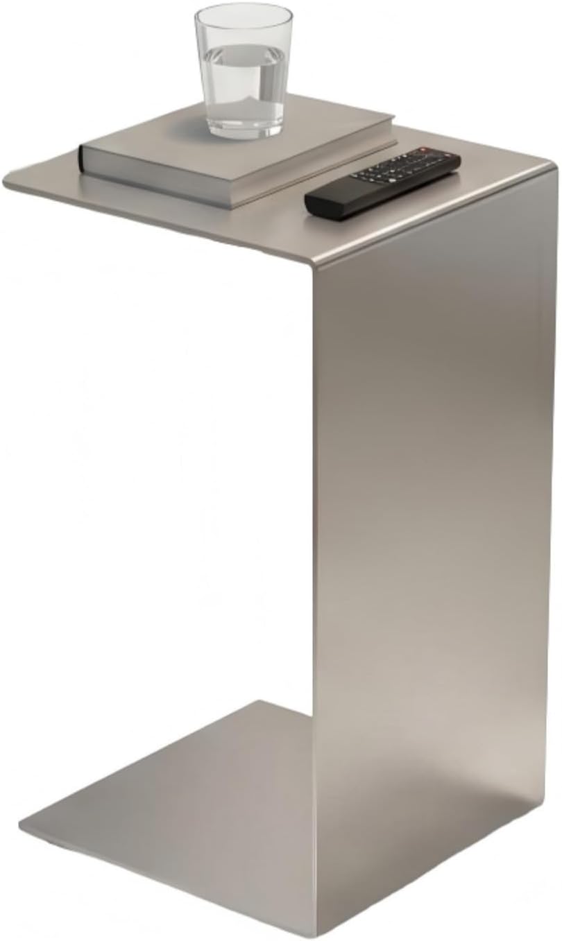 Modern Side Table Silver Coffee Table, Metal C-Shaped End Table with Smooth S...