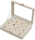 Jewelry Box Necklace Organizer Tray, Beige Necklace Display Case for Storage Jewelry Small Necklaces Display Stand 12 Slot Pendant Holder for Women