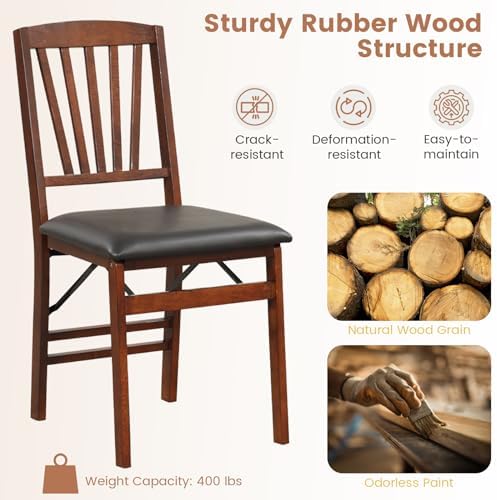 KOTEK Folding Dining Chairs Set of 4, Wooden Kitchen Chairs with Padded Seat ...