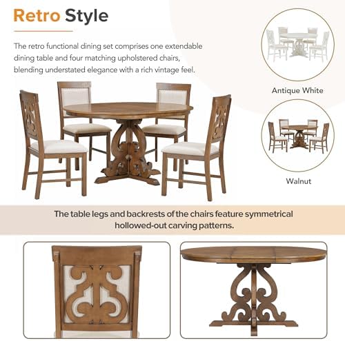 Merax Extendable Dining Table Set for 4-6, Farmhouse Kitchen Table Set with E...