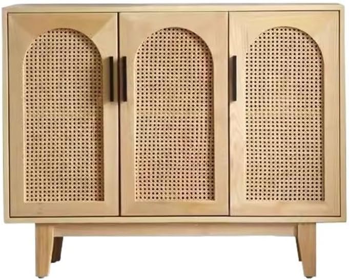 Entryway Cabinet Simple Solid Wood Rattan Dining Sideboard Nordic Home Living...