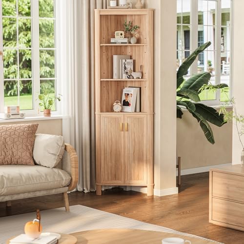 INNOD 69" Tall Corner Shelf with Doors, 6-Tier Corner Storage Cabinet wi...