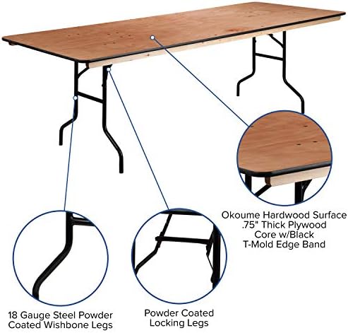 Flash Furniture Fielder 8' Rectangular All-Occasion Wood Folding Event Ta...