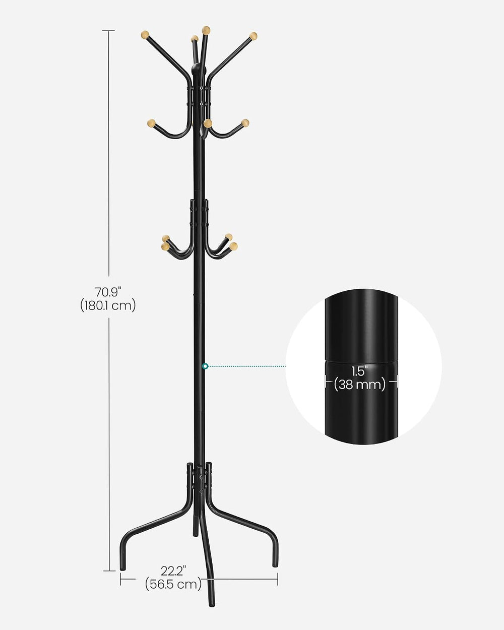 SONGMICS Coat Rack Freestanding, Metal Stand with 12 Hooks and 4 Legs