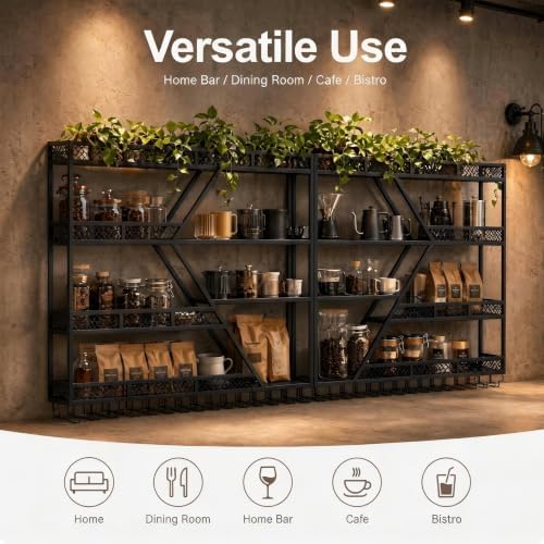 79" 4-Tier Wall Mounted Wine Rack,Metal Gold Bar Shelf,Liquor Glass Holder