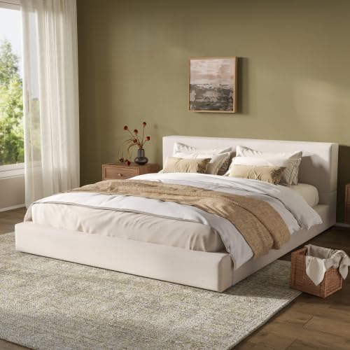 Merax King Size Bed Frame, 95" L x 88" W Upholstered Platform Bed w...