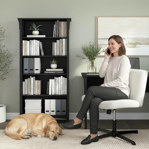 Bush Home Salinas 5 Shelf Bookcase in Vintage Black, Tall Bookshelf, Large Bo...