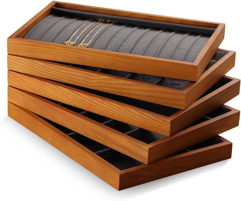 Necklace Organizer, Wood Jewelry Tray,White Necklace Display For Selling,Premium Stackable Jewelry Organizer Trays