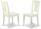 East West Furniture SUAV3-LWH-W 3 Piece Dining Room Table Set Contains a Round Kitchen Table with Dropleaf & Shelves and 2 Dining Chairs, 42x42 Inch, Linen White
