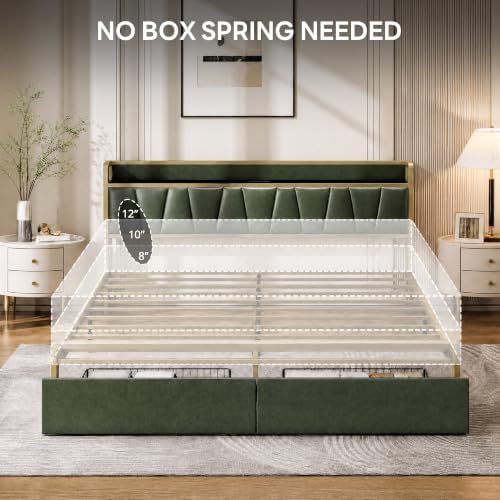 LIKIMIO King Size Bed Frame with 2 Drawers and Charging Station