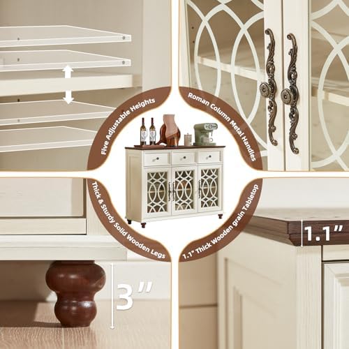 Joaxswe Farmhouse Sideboard Buffet Cabinet with Storage,48" Large Creden...