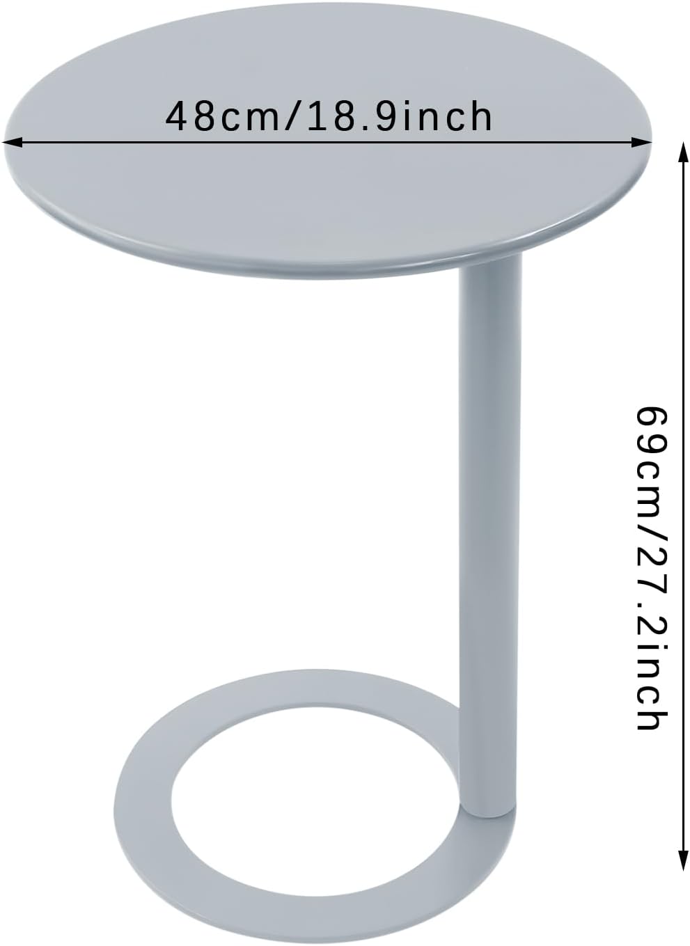 C-Shaped Round Side Table, Modern Metal End Table with O-Shaped Base for Smal...