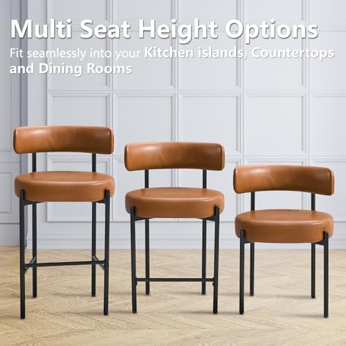 Faux Leather Dining Chairs Set of 4, Mid Century Modern, Brown