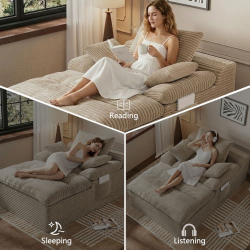 65" Oversized Chaise Lounge Chair Indoor, Chaise Lounge Chair Double Lay...