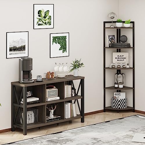 FATORRI 6 Cube Storage Organizer, 47" Horizontal Bookshelf, Walnut Brown