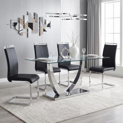 Glass Dining Table Set for 4, 63" Modern Dining Table Set for 4
