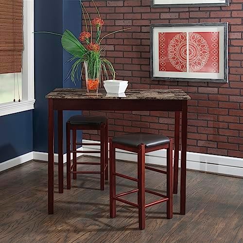 Linon Brown 3-Piece Table Faux Marble Tavern Set, 42" w x 22.25" d ...