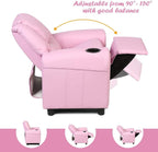 Kids Recliner chair, toddler Armchair Upholstered Couch with Cup Holder, Backrest, baby Leather sofa with Headrest and Footrest, Child Furniture for Ages 2-7(Pink)