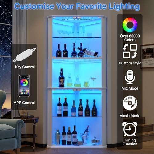 kepptory 72" Corner Glass Display Cabinet with RGB LED Lights