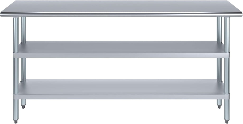AmGood Stainless Steel Work Table with 2 Shelves | NSF | Metal Utility Table (72" Long x 14" Deep)