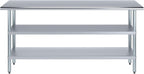 AmGood Stainless Steel Work Table with 2 Shelves | NSF | Metal Utility Table (72" Long x 14" Deep)
