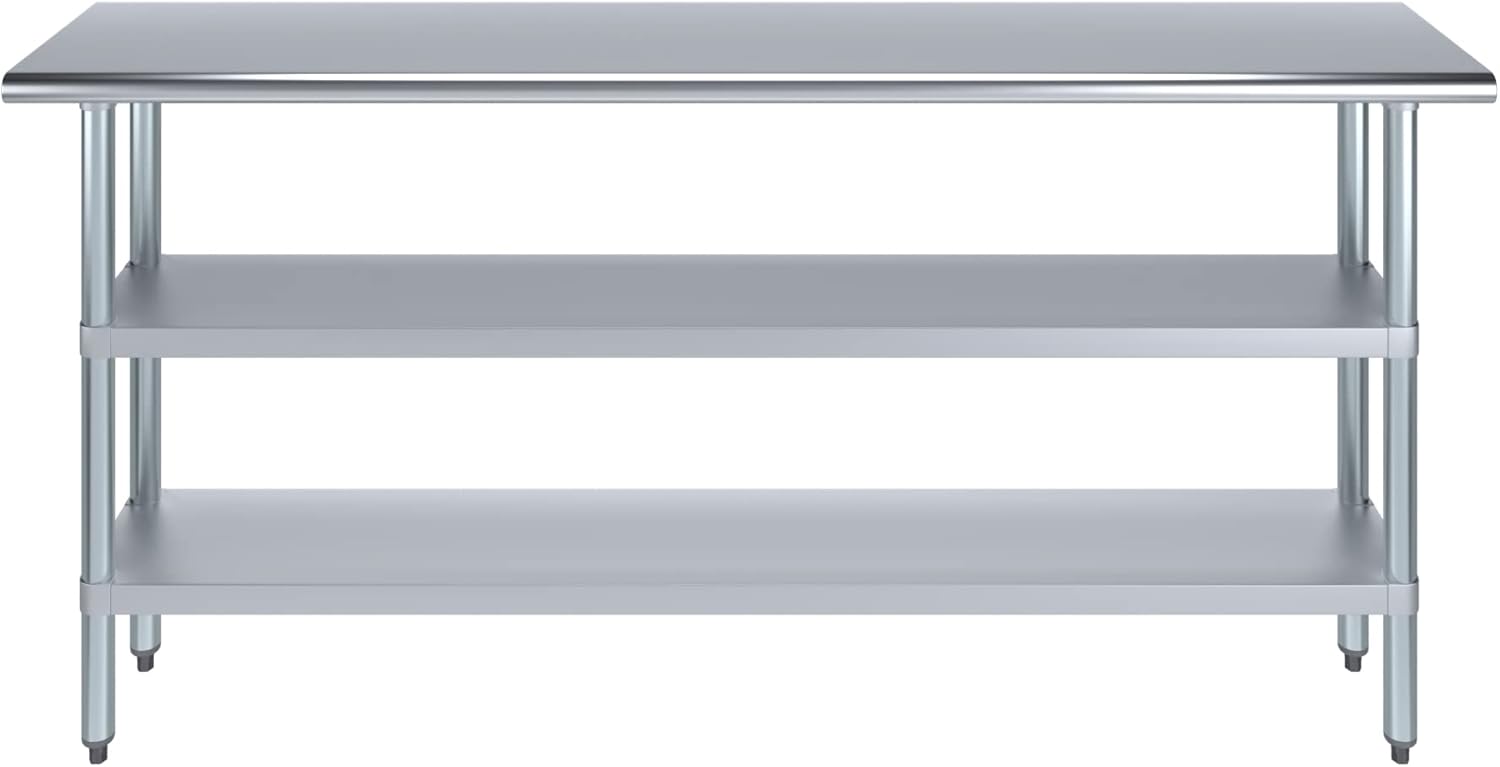 AmGood Stainless Steel Work Table with 2 Shelves | NSF | Metal Utility Table (72" Long x 14" Deep)