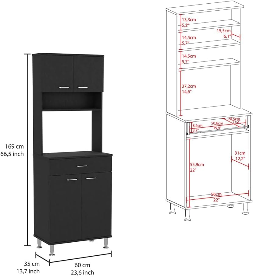 23.6" D*13.7" W*66.5" H Kitchen Pantry with Drawer & 2 She...