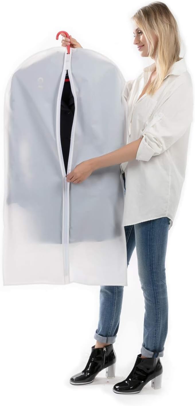 MsKitchen Garment Bags 12 Pack, 24 x 40 Hanging Clothes Storage Bags, Translucent PEVA Garment Covers with Full Zipper for Suits and Dresses