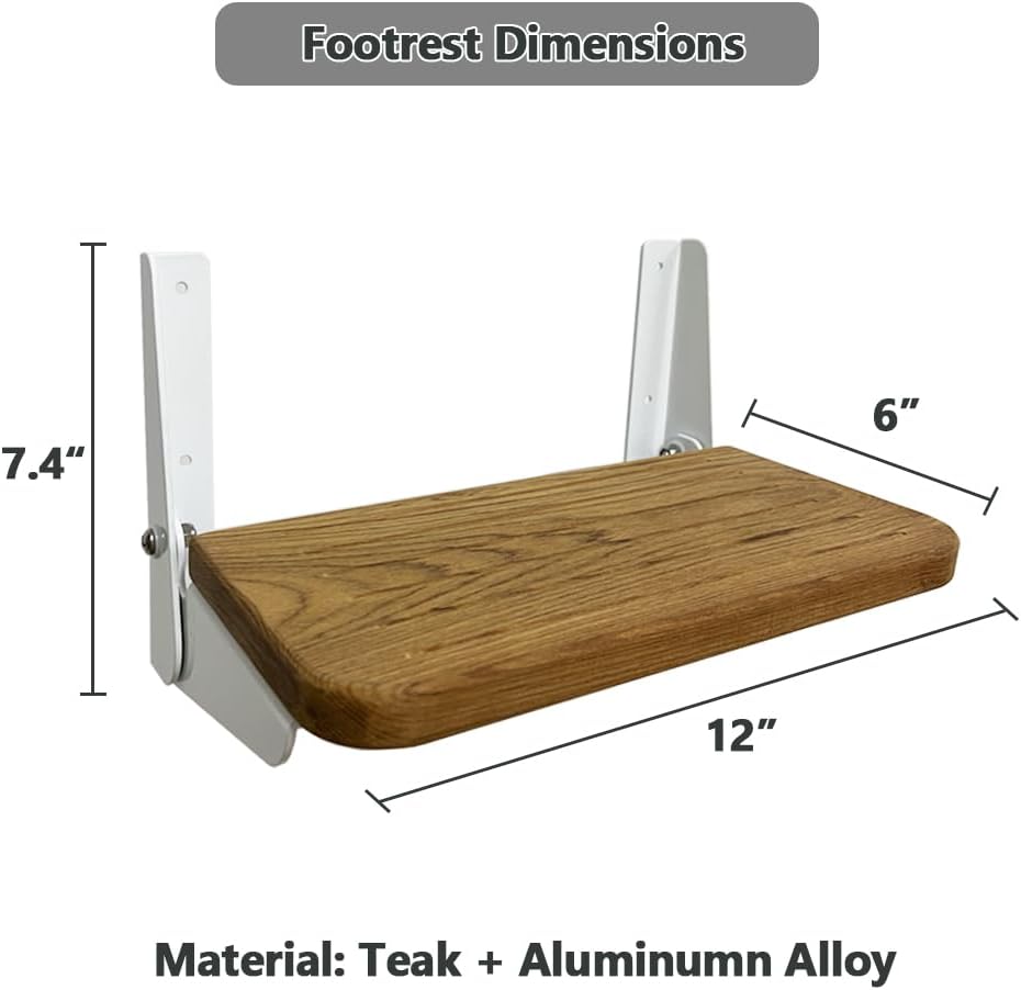 Boat Fold-Up Footrest, RV Wall Mounted Foldable Step with Teak and Aluminum H...