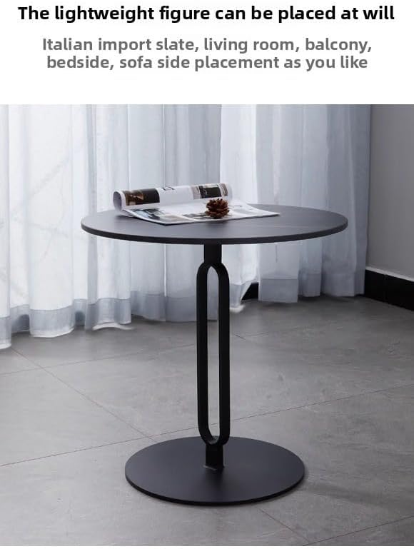 Elegant Round Side Table with Slate Top and Carbon Steel Base - Perfect for L...