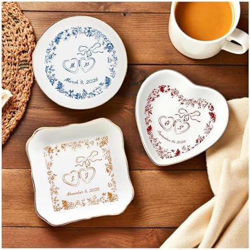 Custom Ceramic Ring Dish, Jewelry Tray, Personalized Trinket Jewelry Dish For Rings Earrings Necklaces Bracelet, Monogrammed Gifts For Women, Friends, Mother, Birthday Engagement and Christmas Gift