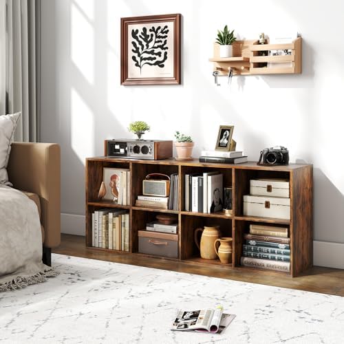 Tangkula 8-Cube Bookcase, Large Floor Standing Horizontal Bookshelf with 8 Op...