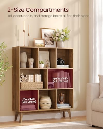 VASAGLE Mid-Century Modern 8-Cube Bookshelf, 35.4 x 9.4 x 42.3 Inch