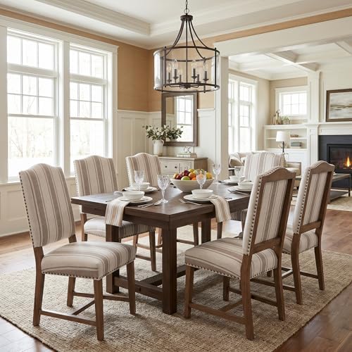ROCITY Linen Dining Chairs Set of 4 Upholstered Farmhouse Dining Room Chairs ...