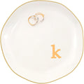 Ceramic Jewelry Dish with Personalized Monogram, White Decorative Ring Trinket Tray, Engagement Wedding Gift for Women Mom Friend, Letter k