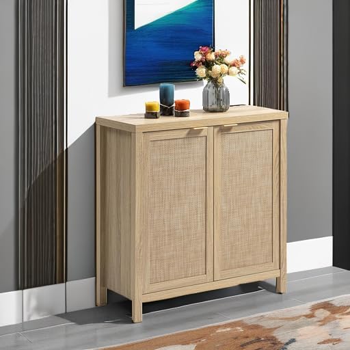 SICOTAS Sideboard Buffet Cabinet with Large Storage : Rattan Boho Credenza | ...