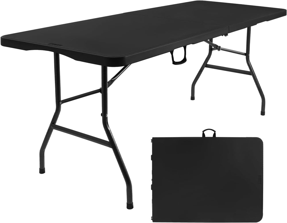 6ft Folding Table, Portable Heavy Duty Plastic Table for Party, Black | Fold-...