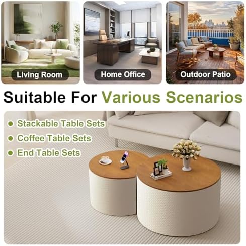 26" Round Nesting Coffee Table Set of 2 with Storage, H | Flip-Top Lid, ...