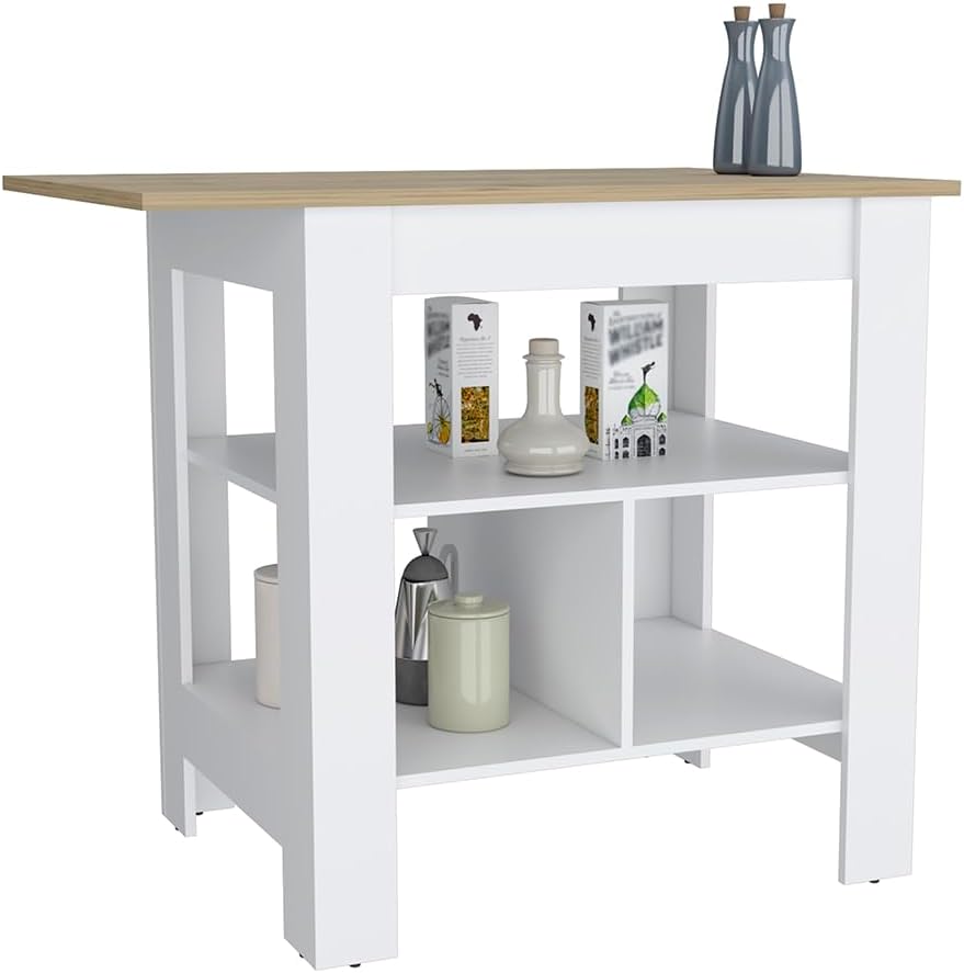 Modern Beige Kitchen Island with Resistant Top and Storage Shelves | Three lo...