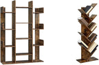 VASAGLE Bookshelf, Tree-Shaped Bookcase with 13 Storage Shelves, Rounded Corners & 9-Tier Floor Standing Tree Bookshelf, with Shelves for Living Room, Home Office, Rustic Brown ULBC11BX