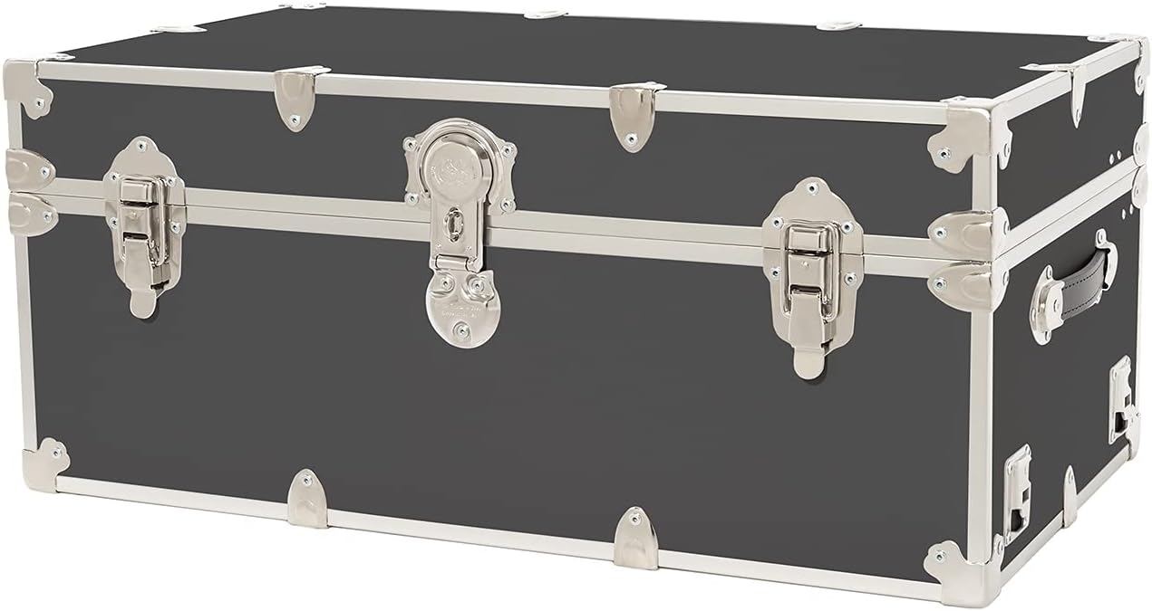 Rhino Classic Large Trunk for Camp & College, Dorm Storage Footlocker Chest | 32"L x 18"W x 14"H, 1500+ lb Capacity, Baltic Birch Plywood, Nickel Plated Steel, Lockable